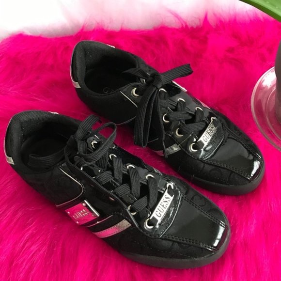 Guess Shoes - Guess Black & Silver Patent Leather & Cloth Sneakers